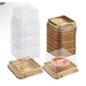 50 plastic Gold bottom boxes Clear cover mini cupcake muffin cakes pastries